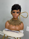 Short glueless pixie wig with highlights, adding warmth and dimension for African American hair.
