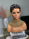 Glueless layered pixie wig in black hair, providing a stylish and modern look for Black women.