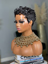 Glueless layered pixie wig in black hair, providing a stylish and modern look for Black women.