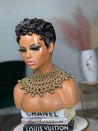 Glueless layered pixie wig in black hair, providing a stylish and modern look for Black women.