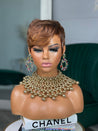 Glueless tapered pixie wig tailored for African American women, featuring a chic tapered cut.