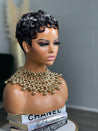 Glueless layered pixie wig in black hair, providing a stylish and modern look for Black women.