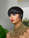 Glueless pixie wig with fringe, a stylish option for framing the face of African American women.