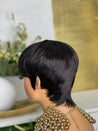 Glueless pixie wig with fringe, a stylish option for framing the face of African American women.