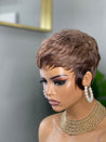 Glueless feathered pixie cut wig in black hair, providing a soft and feathered style for Black women.