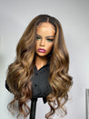 Glueless long wig with natural  balayage highlights for a sun-kissed effect