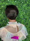 Razor cut bob wig with feathered edges for a soft, voluminous effect.